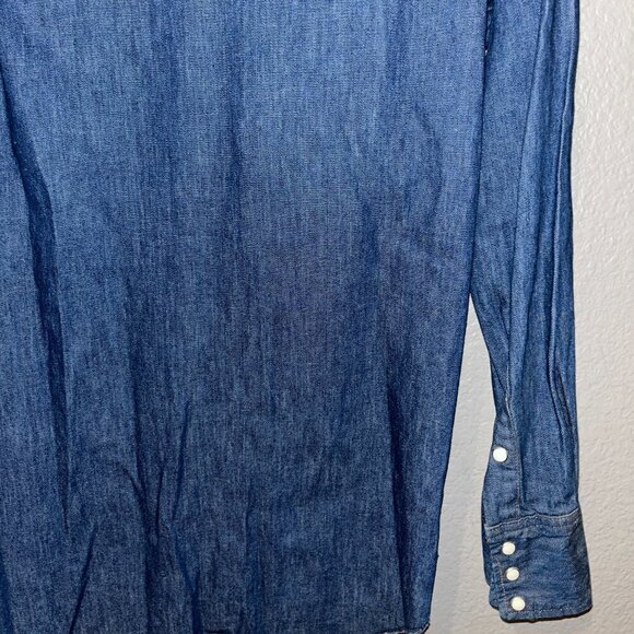VINTAGE 60s WRANGLER PRE-SHRUNK PEARL SNAP EX LONG TAILS DENIM SHIRT 16.5" X 35" - Picture 10 of 15